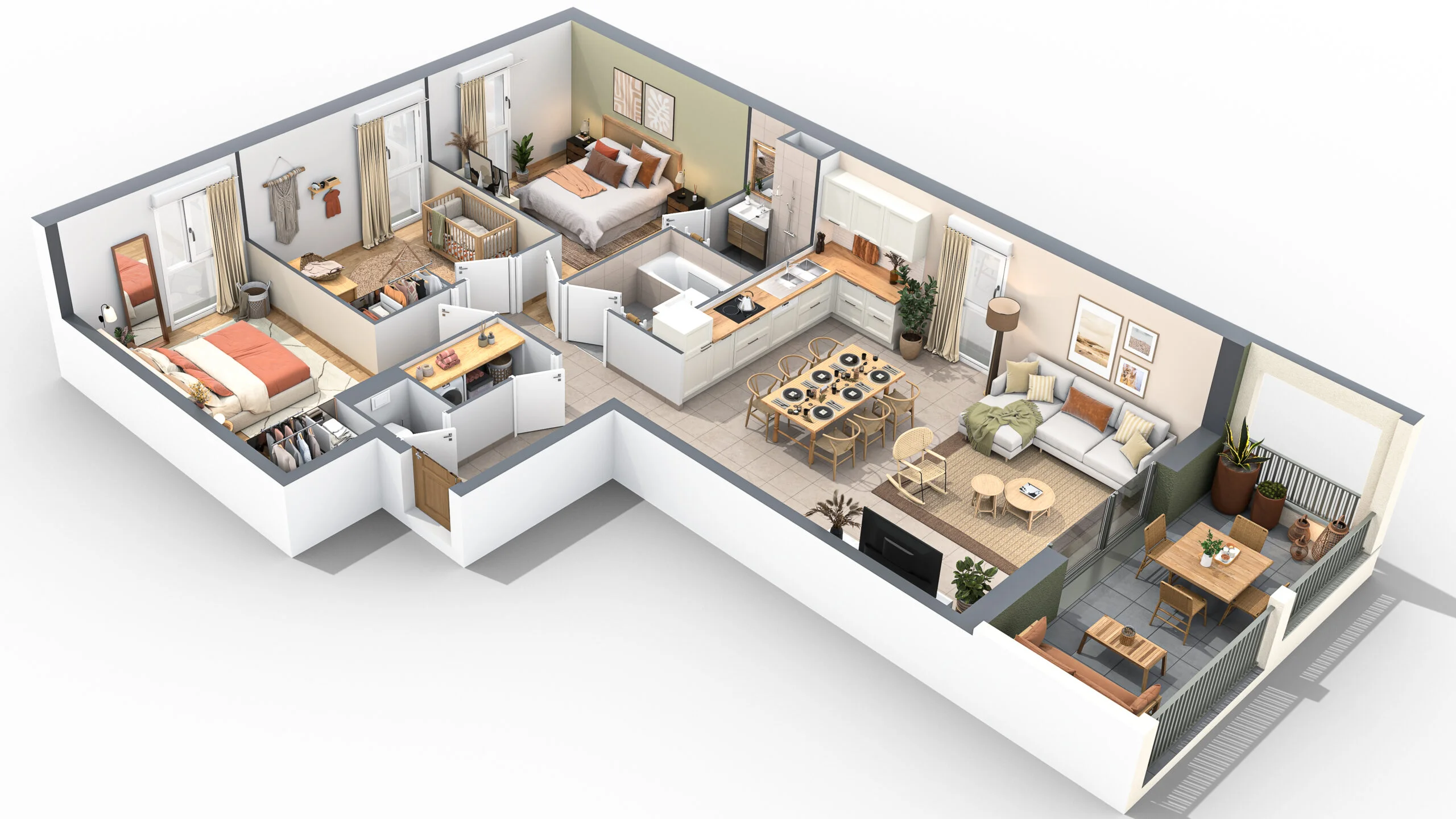 Maquette 3D appartements 4 pièces